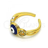 Oro Laminado Multi Stone Ring, Gold Filled Style Evil Eye and Heart Design, with White Micro Pave, Blue Enamel Finish, Golden Finish, 01.310.0034