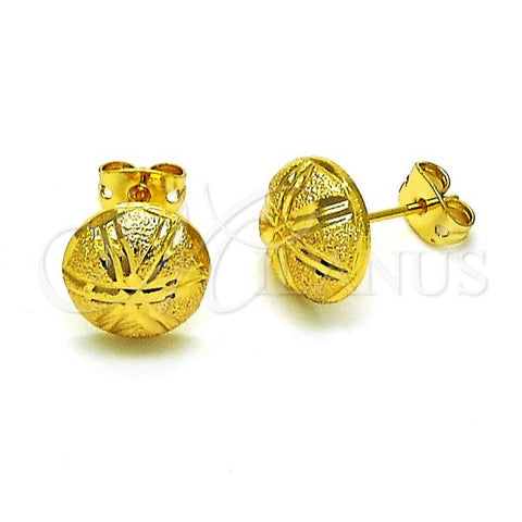 Oro Laminado Stud Earring, Gold Filled Style Diamond Cutting Finish, Golden Finish, 02.342.0273