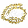 Oro Laminado Fancy Bracelet, Gold Filled Style Flower Design, with White Cubic Zirconia, Polished, Golden Finish, 03.357.0016.07