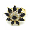 Oro Laminado Multi Stone Ring, Gold Filled Style Flower and Teardrop Design, with Black and White Cubic Zirconia, Polished, Golden Finish, 01.283.0006.07 (Size 7)