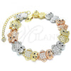 Oro Laminado Fancy Bracelet, Gold Filled Style Owl Design, with White and Black Micro Pave, Polished, Tricolor, 03.380.0015.07