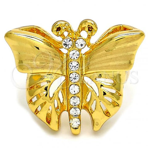 Oro Laminado Multi Stone Ring, Gold Filled Style Butterfly Design, with White Crystal, Polished, Golden Finish, 01.241.0017.08 (Size 8)