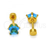 Stainless Steel Stud Earring, Star Design, with Blue Topaz Cubic Zirconia, Polished, Golden Finish, 02.271.0006.3