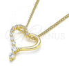 Oro Laminado Pendant Necklace, Gold Filled Style Heart Design, with White Cubic Zirconia, Polished, Golden Finish, 04.156.0384.20