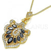 Oro Laminado Pendant Necklace, Gold Filled Style Leaf Design, with Black and White Cubic Zirconia, Polished, Golden Finish, 04.283.0024.20