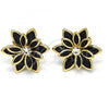 Oro Laminado Stud Earring, Gold Filled Style Flower Design, with Black Crystal and White Cubic Zirconia, Polished, Golden Finish, 02.64.0639.4