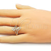 Oro Laminado Multi Stone Ring, Gold Filled Style Flower and Butterfly Design, with White Cubic Zirconia and White Micro Pave, Polished, Golden Finish, 01.266.0066