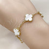 Oro Laminado Fancy Bracelet, Gold Filled Style Four-leaf Clover and Rolo Design, with Ivory Mother of Pearl, Polished, Golden Finish, 03.414.0001.4.07