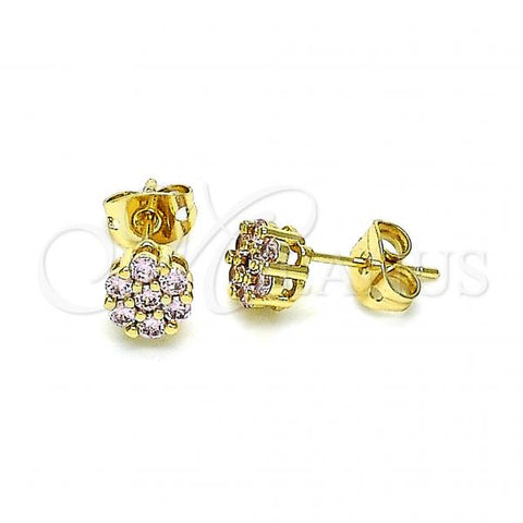 Oro Laminado Stud Earring, Gold Filled Style with Pink Cubic Zirconia, Polished, Golden Finish, 02.213.0358