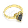 Oro Laminado Multi Stone Ring, Gold Filled Style Heart and Teardrop Design, with Black and White Cubic Zirconia, Polished, Golden Finish, 01.210.0130.3.07