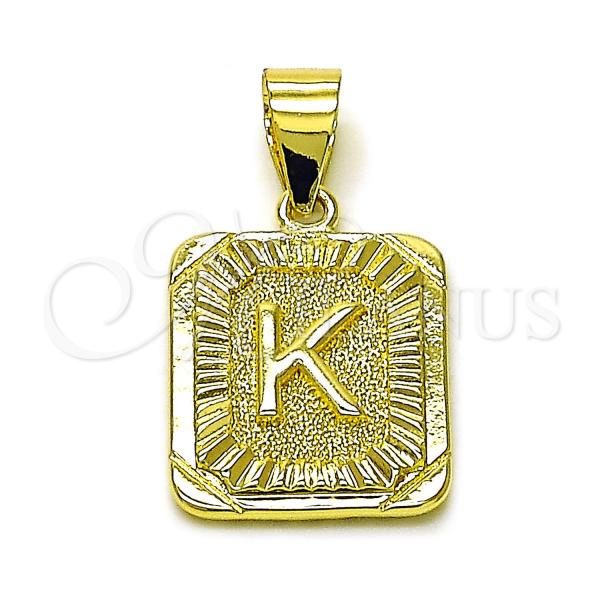 Oro Laminado Fancy Pendant, Gold Filled Style Initials Design, Diamond Cutting Finish, Golden Finish, 05.411.0043