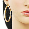 Oro Laminado Large Hoop, Gold Filled Style Hollow Design, Diamond Cutting Finish, Tricolor, 02.213.0813.60