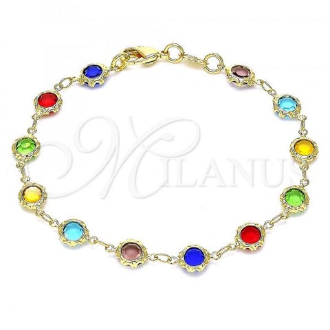 Oro Laminado Fancy Bracelet, Gold Filled Style with Multicolor Crystal, Polished, Golden Finish, 03.63.2064.08