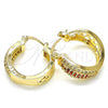 Oro Laminado Small Hoop, Gold Filled Style with Garnet and White Cubic Zirconia, Polished, Golden Finish, 02.210.0273.1.20