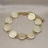 Oro Laminado Fancy Bracelet, Gold Filled Style Coin Design, Diamond Cutting Finish, Golden Finish, 03.331.0241.09