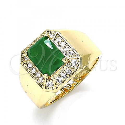 Oro Laminado Mens Ring, Gold Filled Style with Green Cubic Zirconia and White Micro Pave, Polished, Golden Finish, 01.266.0016.4.11