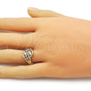 Oro Laminado Multi Stone Ring, Gold Filled Style Flower Design, with White Micro Pave, Polished, Golden Finish, 01.266.0058
