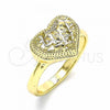 Oro Laminado Multi Stone Ring, Gold Filled Style Heart Design, Diamond Cutting Finish, Golden Finish, 01.233.0003.09 (Size 9)