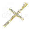 Oro Laminado Religious Pendant, Gold Filled Style Crucifix Design, with White Micro Pave, Polished, Golden Finish, 05.253.0129
