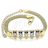 Oro Laminado Fancy Bracelet, Gold Filled Style Owl Design, with White and Black Crystal, Polished, Tricolor, 03.380.0018.08