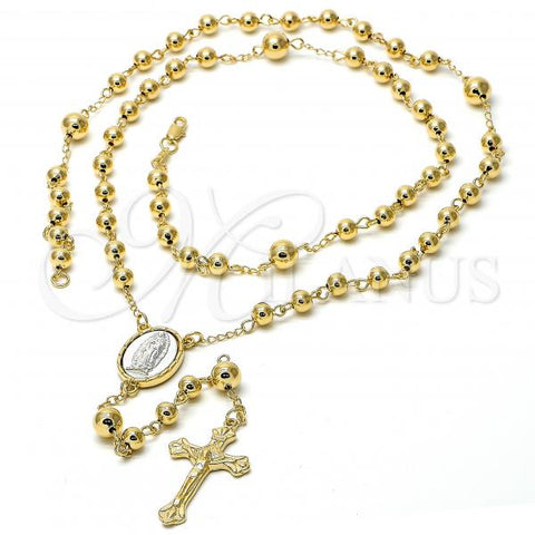 Oro Laminado Medium Rosary, Gold Filled Style Crucifix and Guadalupe Design, Polished, Two Tone, 5.215.001.2.30
