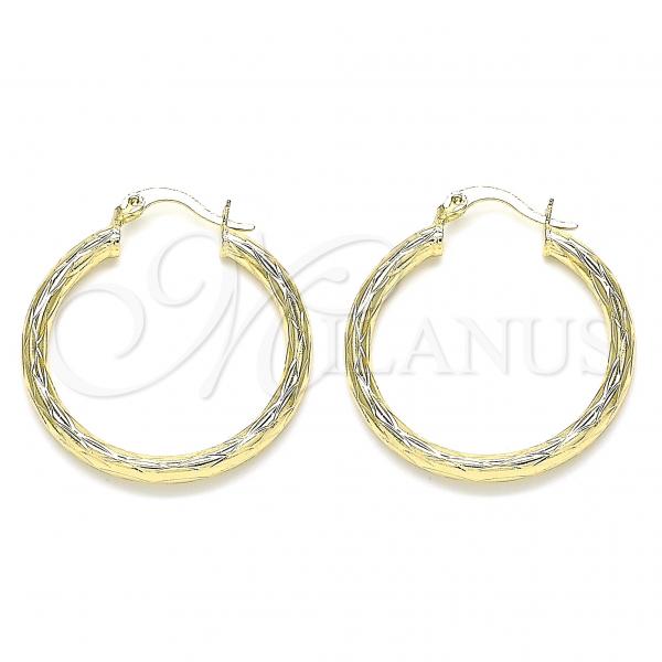 Oro Laminado Medium Hoop, Gold Filled Style Diamond Cutting Finish, Golden Finish, 02.213.0242.1.30