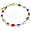 Oro Laminado Fancy Anklet, Gold Filled Style with Multicolor Crystal, Polished, Golden Finish, 03.326.0026.10