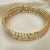 Oro Laminado Semanario Bangle, Gold Filled Style Diamond Cutting Finish, Tricolor, 07.93.0004.1.05