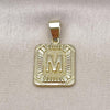Oro Laminado Fancy Pendant, Gold Filled Style Initials Design, Diamond Cutting Finish, Golden Finish, 05.411.0037