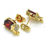 Oro Laminado Stud Earring, Gold Filled Style Elephant Design, with Garnet Cubic Zirconia and White Micro Pave, Polished, Golden Finish, 02.210.0159.3