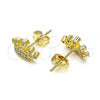 Oro Laminado Stud Earring, Gold Filled Style Crown Design, with White Micro Pave, Polished, Golden Finish, 02.342.0126