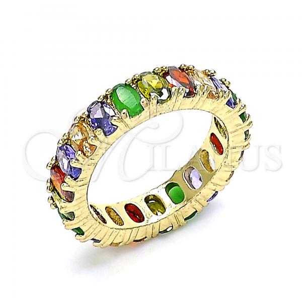 Oro Laminado Multi Stone Ring, Gold Filled Style with Multicolor Cubic Zirconia, Polished, Golden Finish, 01.210.0137.08
