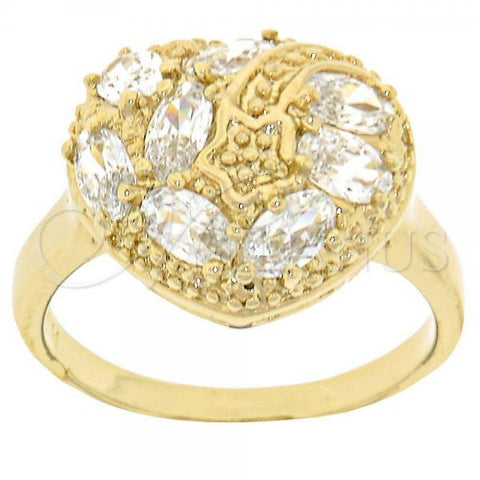 Oro Laminado Multi Stone Ring, Gold Filled Style Heart Design, with White Cubic Zirconia, Polished, Golden Finish, 5.167.008.09 (Size 9)