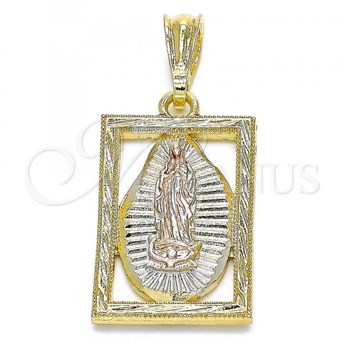 Oro Laminado Religious Pendant, Gold Filled Style Guadalupe Design, Polished, Tricolor, 05.351.0140.1