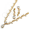 Oro Laminado Necklace and Earring, Gold Filled Style Teardrop and Leaf Design, with White Cubic Zirconia, Polished, Golden Finish, 06.205.0006