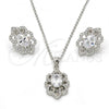 Sterling Silver Earring and Pendant Adult Set, with White Micro Pave and White Cubic Zirconia, Polished, Rhodium Finish, 10.174.0249