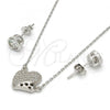 Sterling Silver Earring and Pendant Adult Set, with White Micro Pave, Polished, Rhodium Finish, 10.186.0004