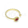 Oro Laminado Multi Stone Ring, Gold Filled Style Evil Eye Design, Red Resin Finish, Golden Finish, 01.213.0014.1