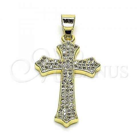 Oro Laminado Religious Pendant, Gold Filled Style Cross Design, with White Micro Pave, Polished, Golden Finish, 05.102.0050