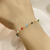 Oro Laminado Bracelet Rosary, Gold Filled Style Guadalupe and Crucifix Design, with Multicolor Azavache, Polished, Golden Finish, 09.63.0103.1.08