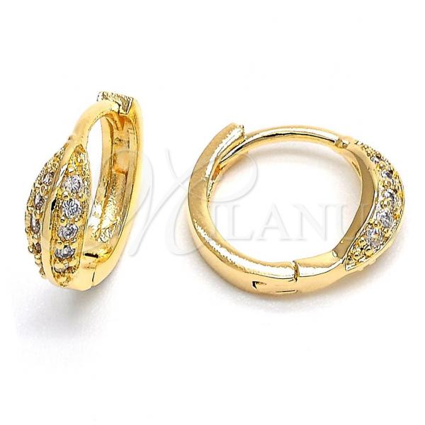Oro Laminado Huggie Hoop, Gold Filled Style with White Cubic Zirconia, Polished, Golden Finish, 02.156.0137