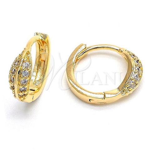 Oro Laminado Huggie Hoop, Gold Filled Style with White Cubic Zirconia, Polished, Golden Finish, 02.156.0137