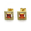 Oro Laminado Stud Earring, Gold Filled Style with Garnet Cubic Zirconia and White Micro Pave, Polished, Golden Finish, 02.342.0208.1
