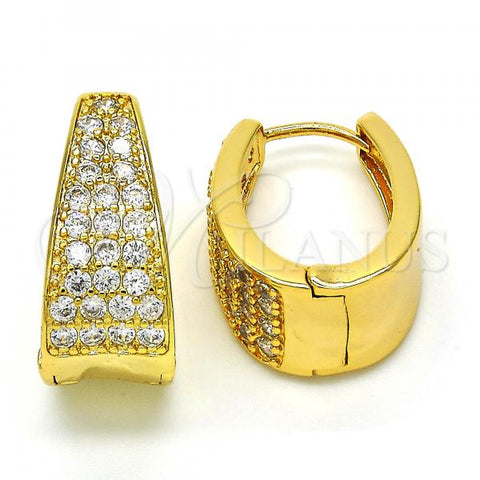 Oro Laminado Huggie Hoop, Gold Filled Style with White Cubic Zirconia, Polished, Golden Finish, 02.287.0011.15