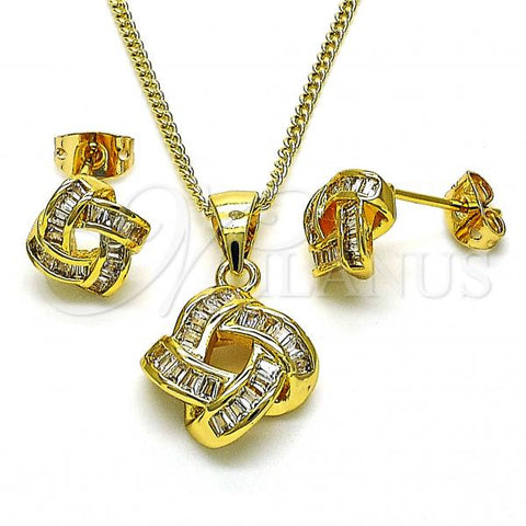 Oro Laminado Earring and Pendant Adult Set, Gold Filled Style with White Cubic Zirconia, Polished, Golden Finish, 10.342.0080
