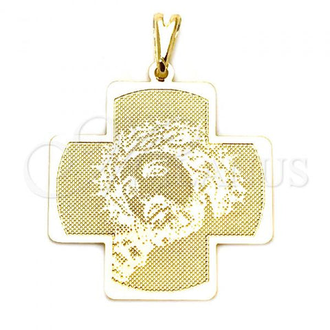 Oro Laminado Religious Pendant, Gold Filled Style Cross and Jesus Design, Resin Finish, Golden Finish, 05.09.0086