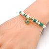 Oro Laminado Individual Bangle, Gold Filled Style Butterfly Design, with White Crystal, Green Enamel Finish, Golden Finish, 07.254.0001.2.03 (06 MM Thickness, Size 3 - 2.00 Diameter)
