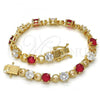 Oro Laminado Tennis Bracelet, Gold Filled Style with Ruby and White Cubic Zirconia, Polished, Golden Finish, 03.210.0070.2.08