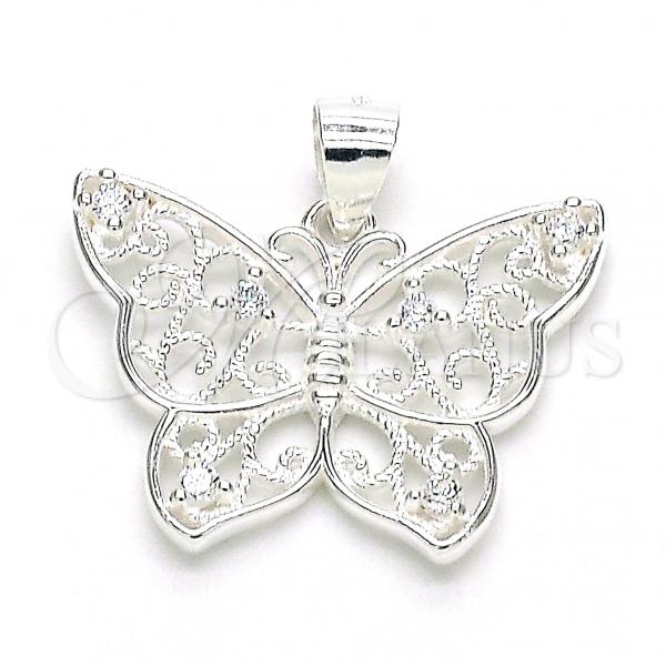 Sterling Silver Fancy Pendant, Butterfly Design, with White Cubic Zirconia, Polished,, 05.398.0042