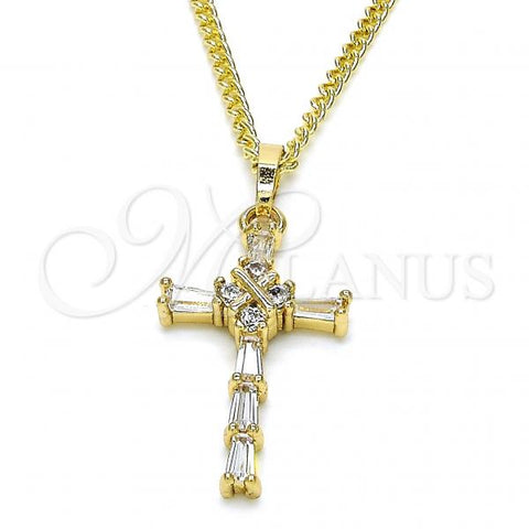 Oro Laminado Pendant Necklace, Gold Filled Style Cross Design, with White Cubic Zirconia, Polished, Golden Finish, 04.284.0008.20